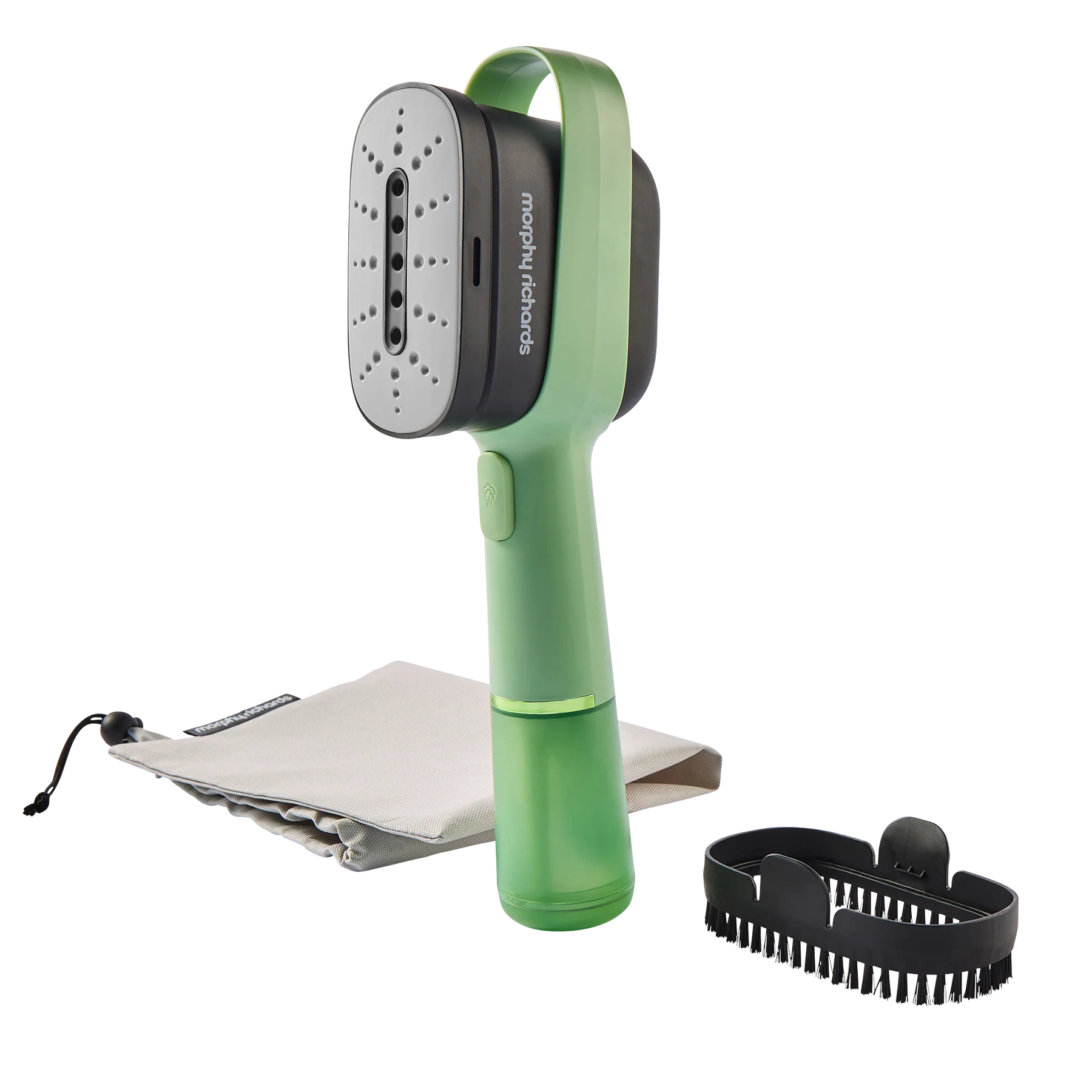 VIBE Travel Garment Steamer being used on a business shirt with visible steam